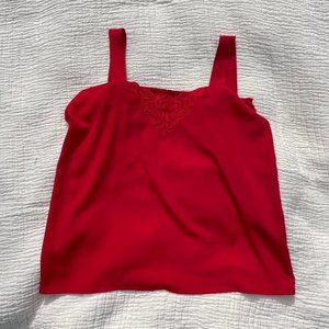 red tank top with embroidered details
